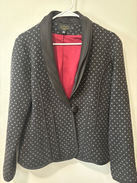 Icelandic Design Jackets & Blazers - Icelandic Design Wool Polka Dot Black Gray Blazer Jacket Coat Size M Medium
